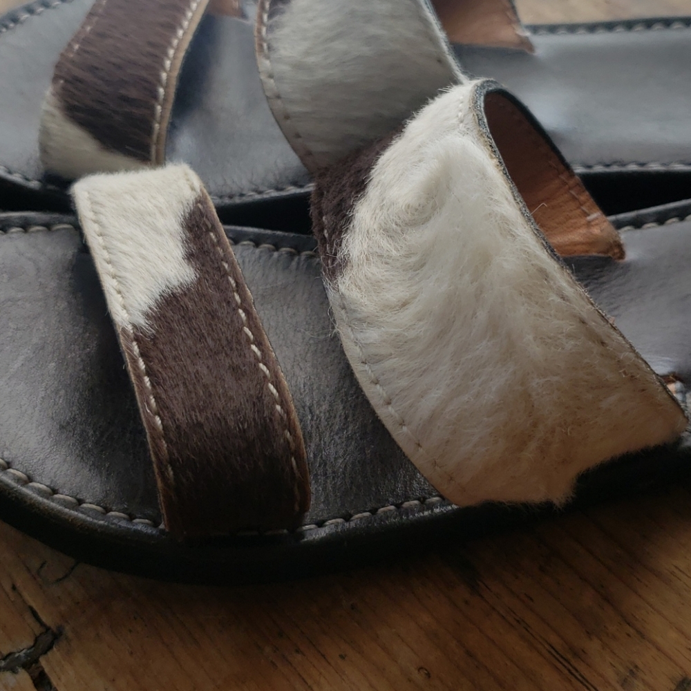 Ladies Leather Cowhair Sandals - Picture 2 of 4
